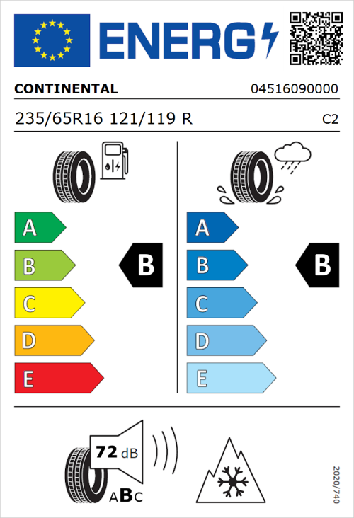 Tyre Label for Continental ContiVanContact 100 235/65R16 121/119R