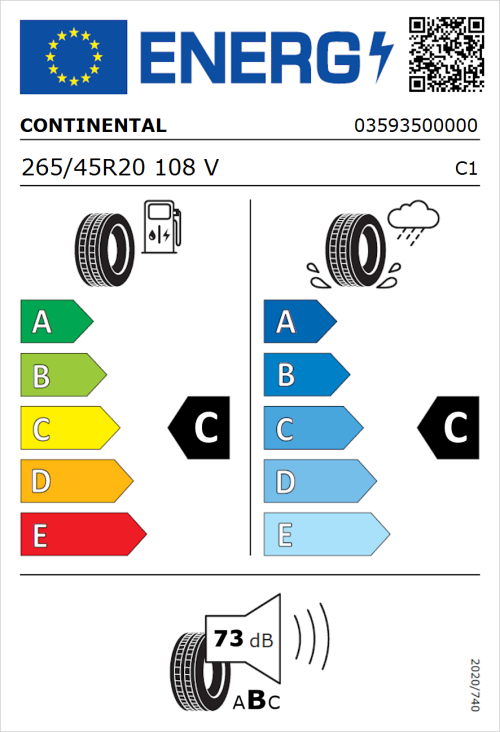 Tyre Label for Continental ContiCrossContact LX Sport ContiSilent 265/45R20 108V