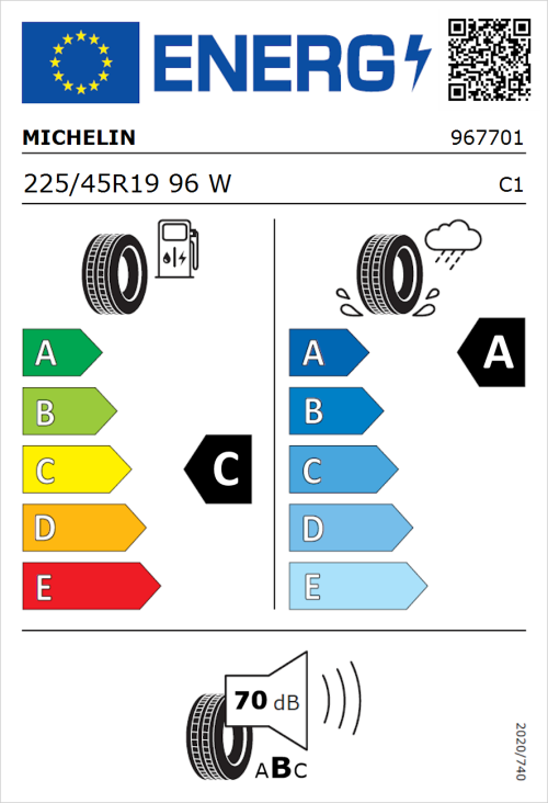 Tyre Label for Michelin Pilot Sport 4 225/45R19 96W