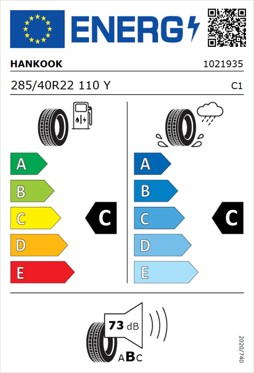 Tyre Label for Hankook Ventus S1 evo3 SUV (K127A) 285/40R22 110Y