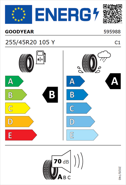 Tyre Label for Goodyear Eagle F1 Asymmetric 6 255/45R20 105Y