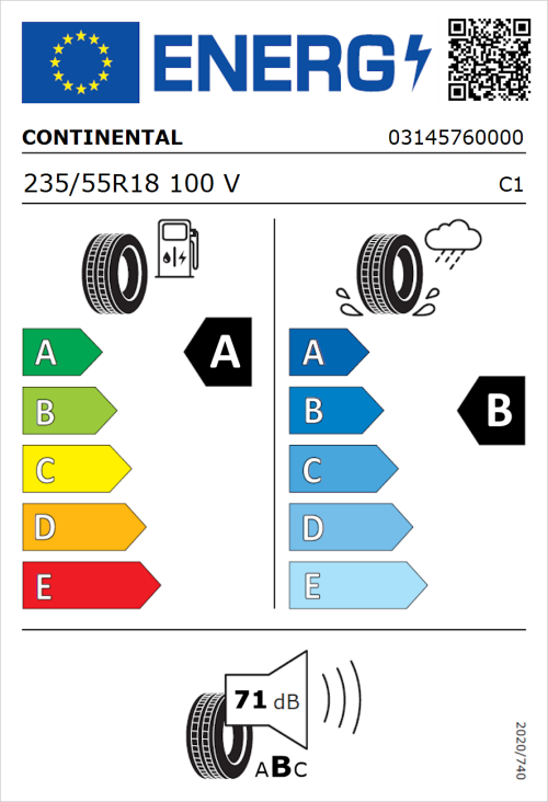 Tyre Label for Continental EcoContact 6 235/55R18 100V