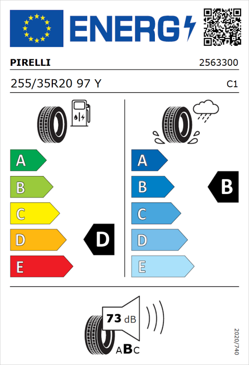 Tyre Label for Pirelli P Zero Asimmetrico 255/35R20 97Y