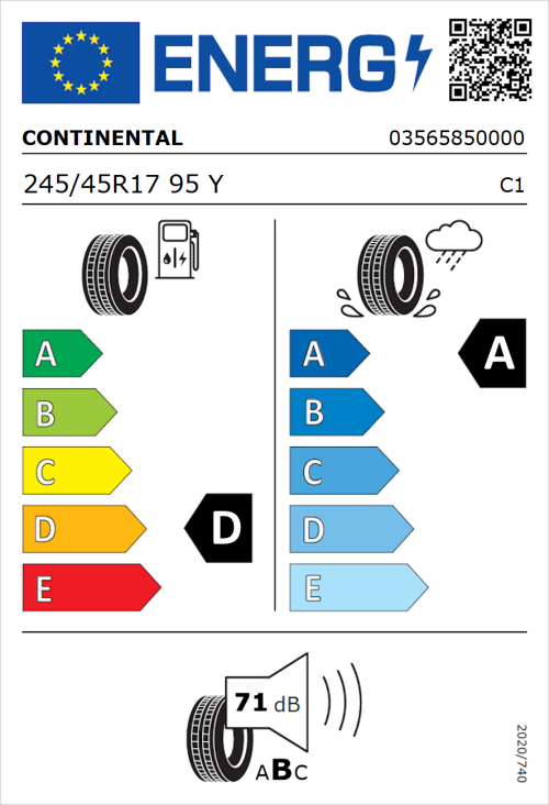 Tyre Label for Continental ContiSportContact 5 245/45R17 95Y