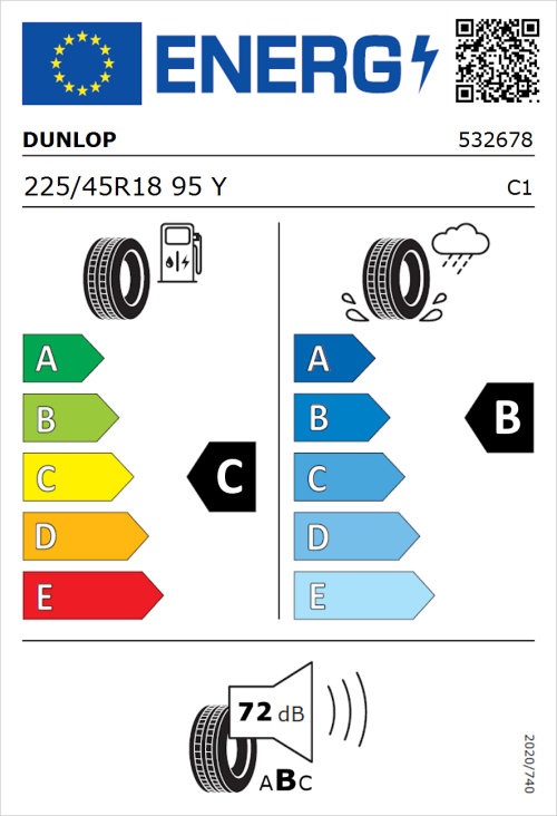 Tyre Label for Dunlop SP Sport Maxx RT 2 225/45R18 95Y