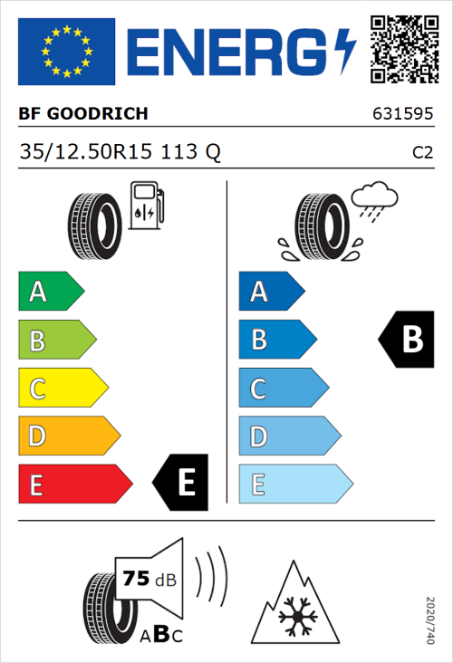 Tyre Label for BF Goodrich All Terrain T/A KO2 RWL 35/12.50R15 113Q
