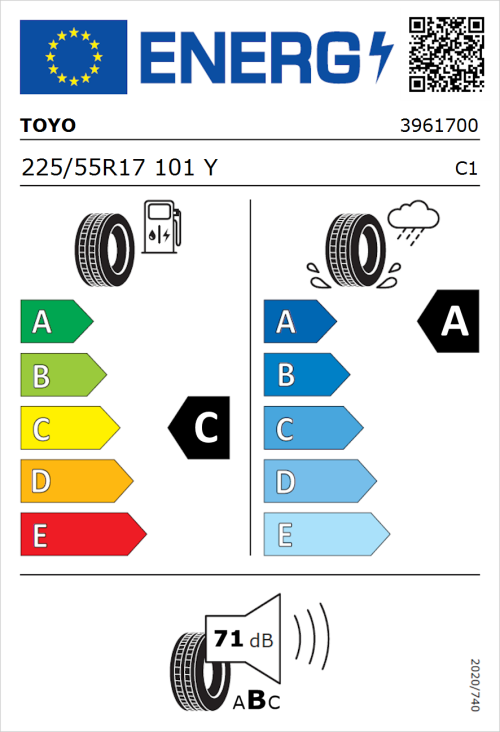Tyre Label for Toyo Proxes Sport 225/55R17 101Y